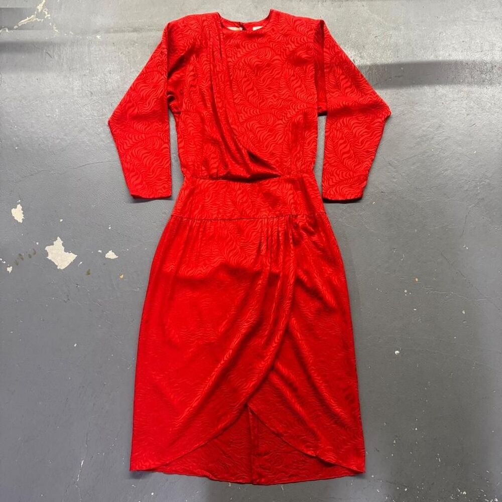 Vintage Liz Claiborne Women's Bright Orange 100% Silk Dress